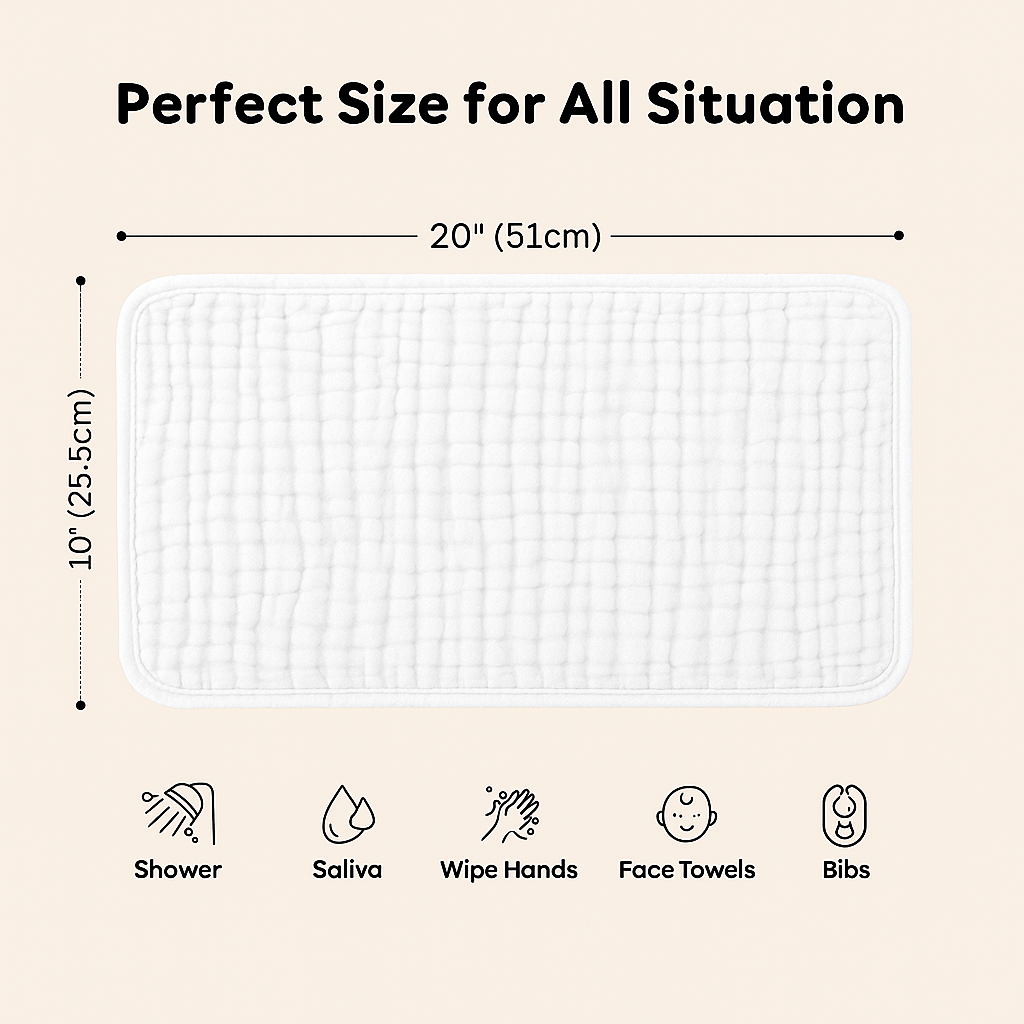 Muslin Burp Cloths – Extra Large 100% Cotton 25×50 cm – Absorbent Newborn Baby Burping Cloths