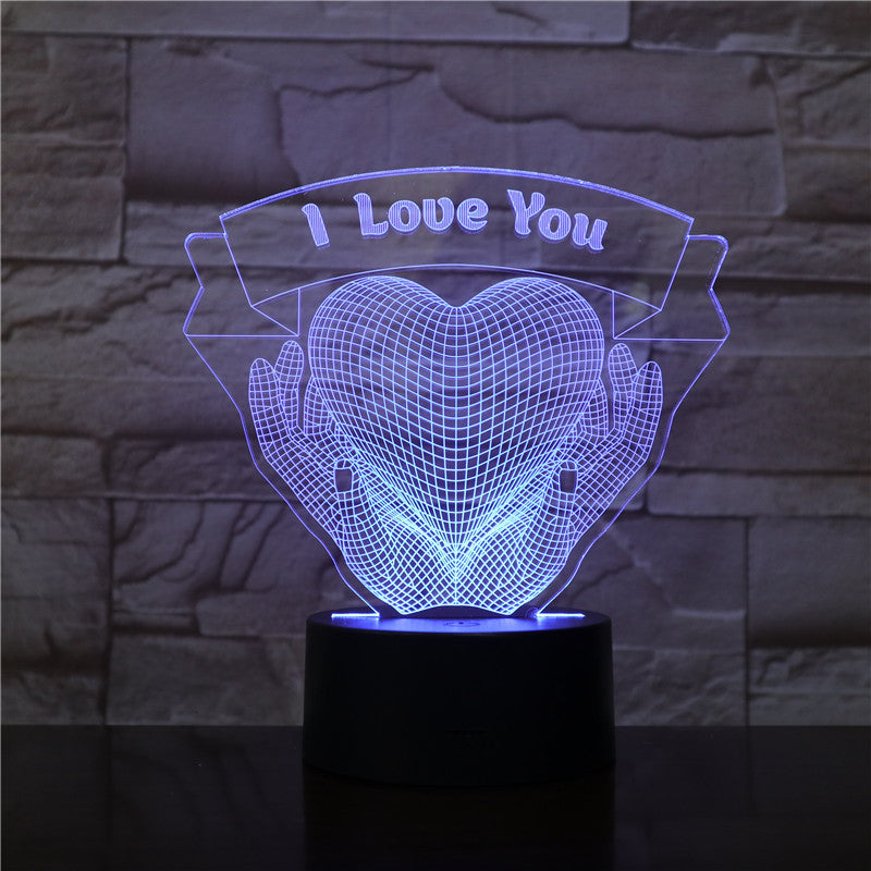 3D LED lamp with 'I Love You' text and heart design on a brick wall background