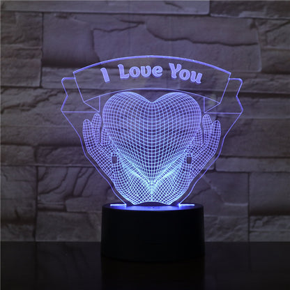 3D LED lamp with 'I Love You' text and heart design on a brick wall background