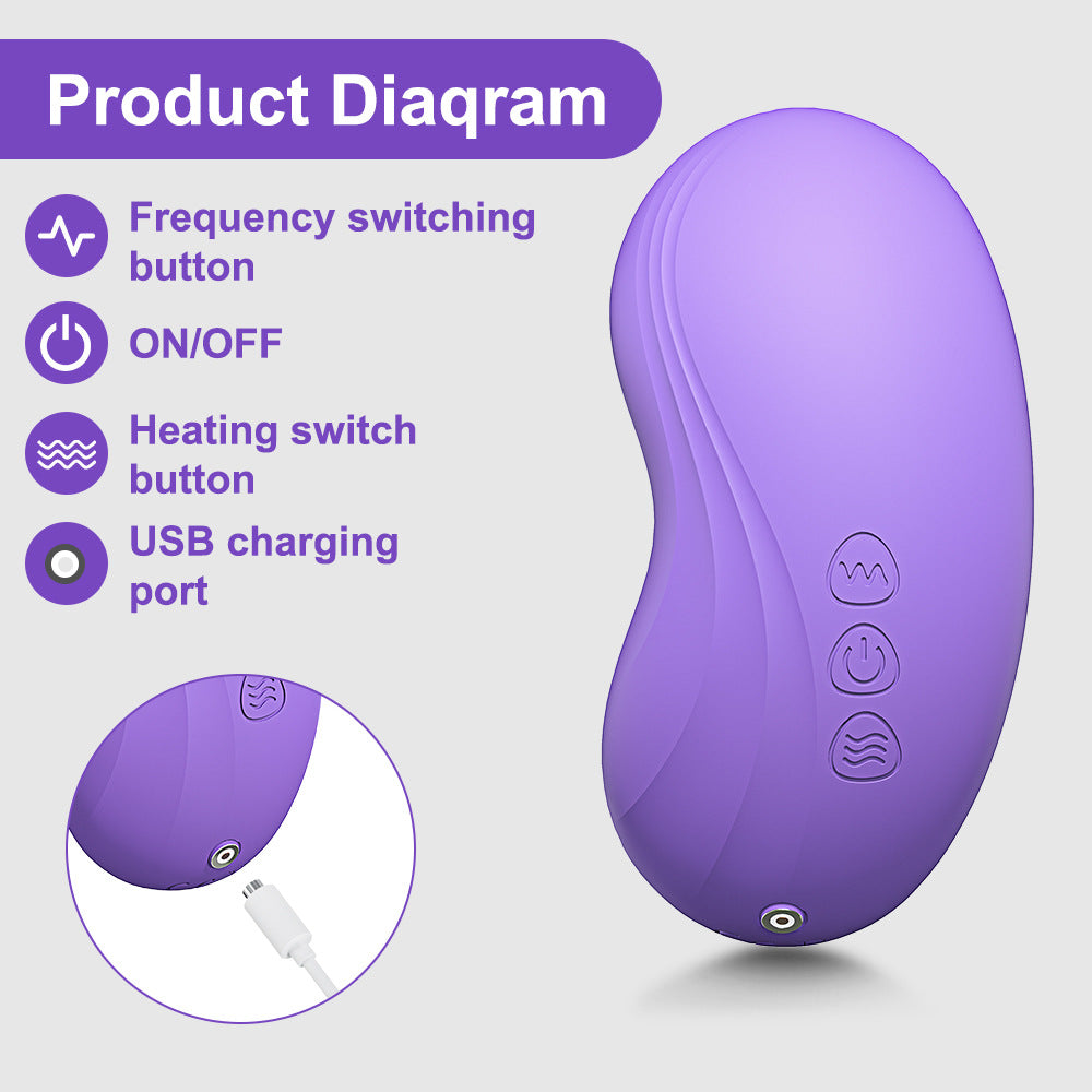 Purple electronic device with labeled buttons on a gray background