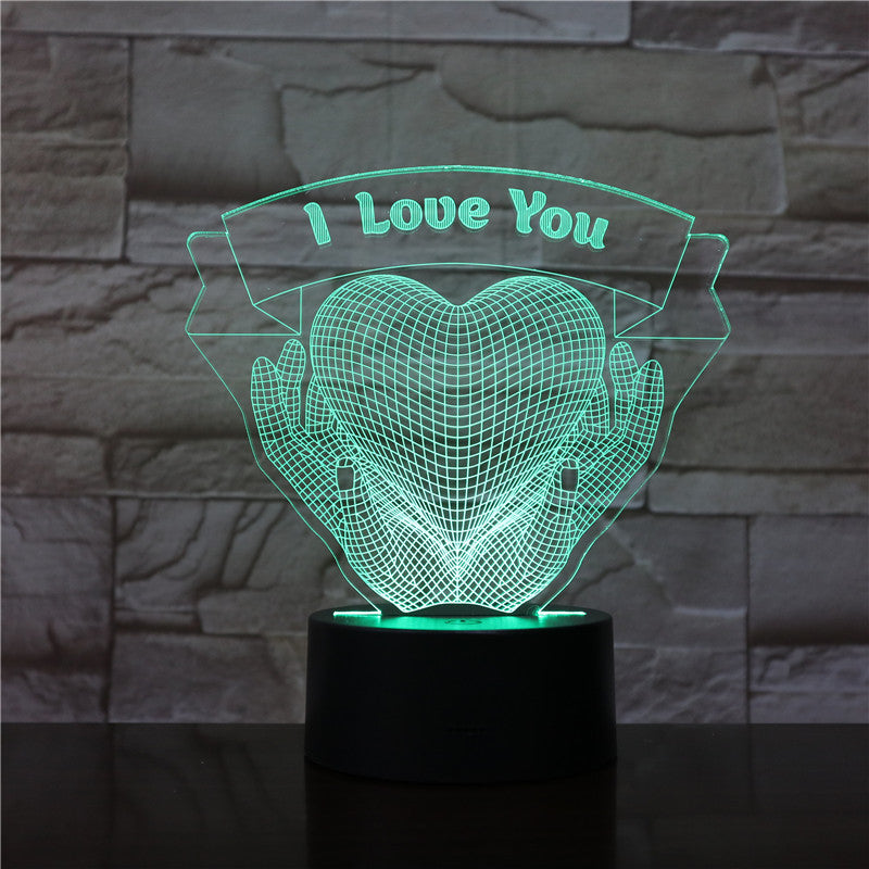 3D heart-shaped light with 'I Love You' text against a stone wall background