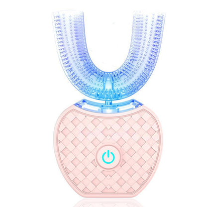 Pink and blue dental device on a white background