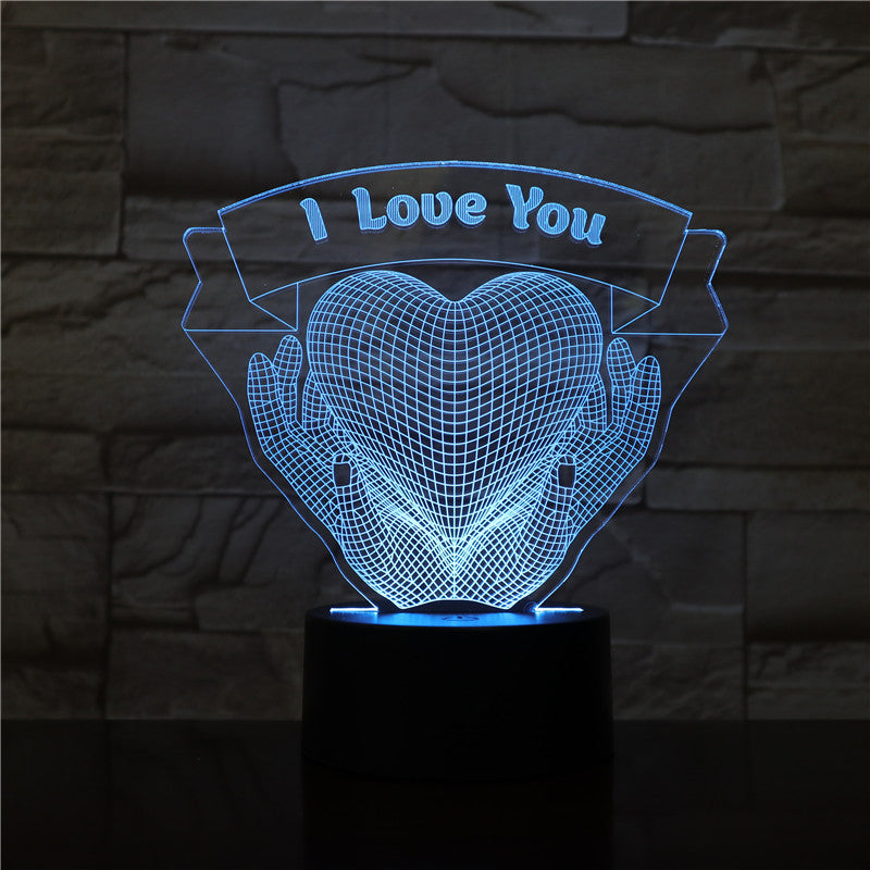 3D LED lamp with 'I Love You' text and heart design on a dark background