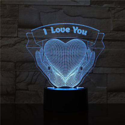 3D LED lamp with 'I Love You' text and heart design on a dark background