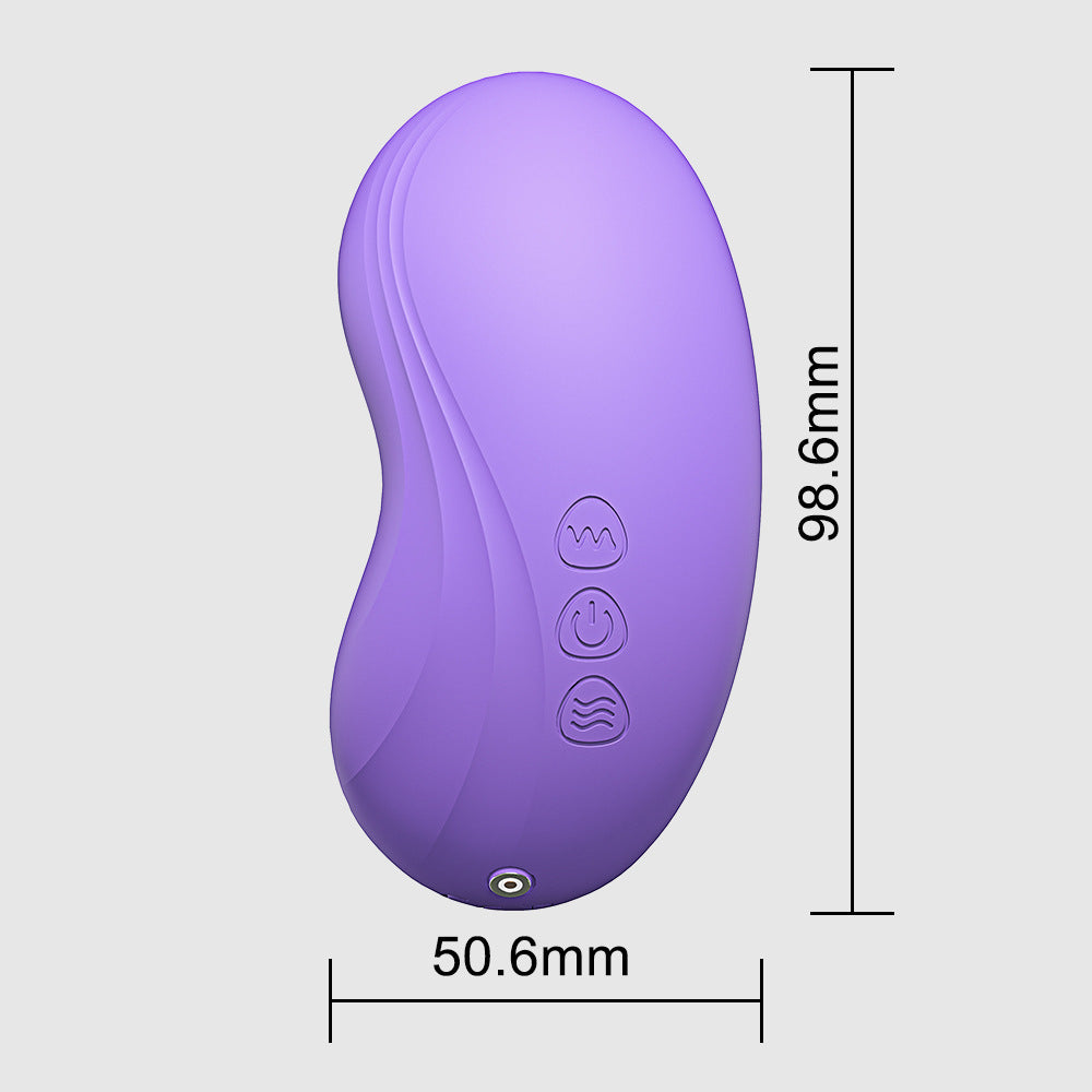 Purple electronic device with control buttons and dimensions on a gray background